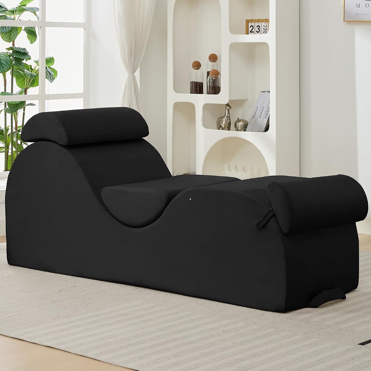 25" Velvet Lounge Chair with Lumbar Support & Side Pockets - Black