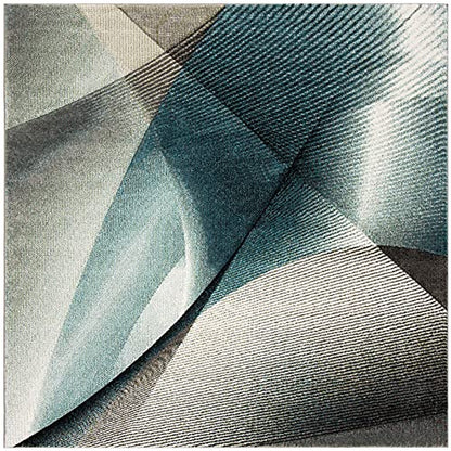 SAFAVIEH Hollywood Collection Area Rug - 9' Square, Grey & Teal, Mid-Century Modern Design, Non-Shedding & Easy Care, Ideal for High Traffic Areas in Living Room, Bedroom (HLW715D)