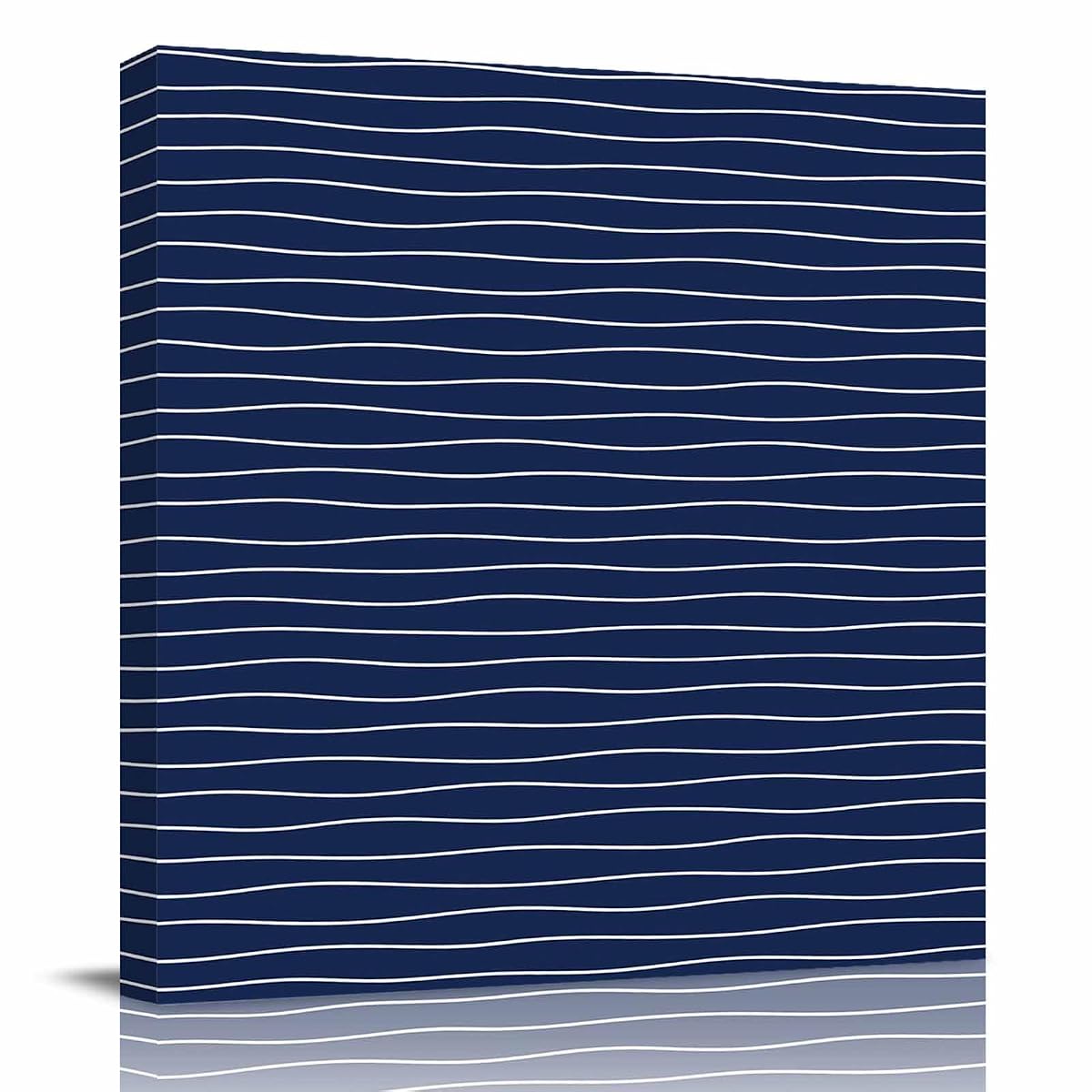 Modern Navy Blue Wavy Stripe Canvas Print Wall, Abstract Trend Rippling Water Lines Framed Canvas Art Wall Decor Pictures Painting Artwork for Living Room Bedroom, Ready to Hang, 28" x 28"