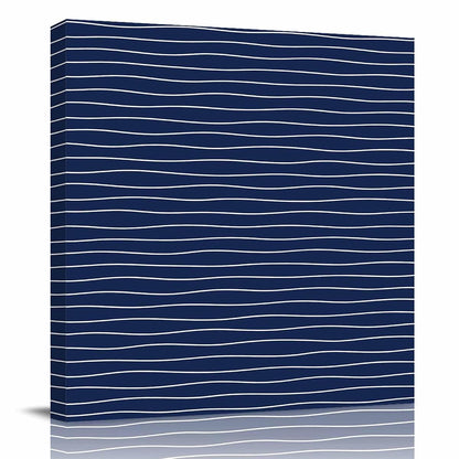 Modern Navy Blue Wavy Stripe Canvas Print Wall, Abstract Trend Rippling Water Lines Framed Canvas Art Wall Decor Pictures Painting Artwork for Living Room Bedroom, Ready to Hang, 28" x 28"