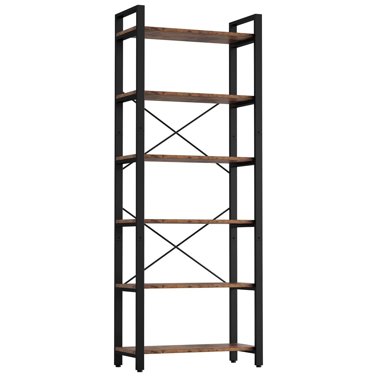 Bookshelf 6-Tier Ladder Shelf 110lbs Display Shelf Vintage Industrial Style Bookcase for Home Office, Living Room