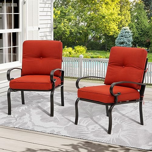2 Piece Outdoor Furniture Patio Bistro Chairs Metal Dining Furniture Set, All-Weather Garden Seating Chair (Red)