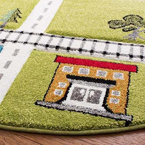 SAFAVIEH Carousel Kids Collection 4' Round Green / Ivory CRK192Y Neighborhood Nursery Playroom Area Rug