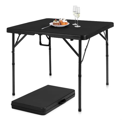 34" Folding Card Table Square Foldable Table Plastic Portable with Detachable Legs, Dual Height Adjustable, Heavy-Duty Indoor Outdoor Dining, Game, Picnic, Mahjong Tables-Black