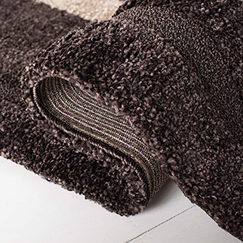 SAFAVIEH Area Rug 8x10 - Florida Shag Collection - Large - Dark Brown & Beige, Stripe Design, Non-Shedding & Easy Cleaning, Plush Thick Pile, Ideal for Living Room, Bedroom, Dining Space (SG451-2813)