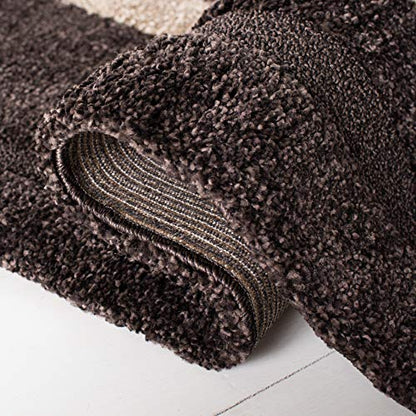 SAFAVIEH Area Rug 8x10 - Florida Shag Collection - Large - Dark Brown & Beige, Stripe Design, Non-Shedding & Easy Cleaning, Plush Thick Pile, Ideal for Living Room, Bedroom, Dining Space (SG451-2813)