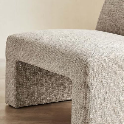 Amita Chenille Upholstered Oversized Accent Lounge Khaki – Plush, Comfy Slipper, Ideal, Armless Sofa Corner Chair for Reading Nook or Living Room Furniture