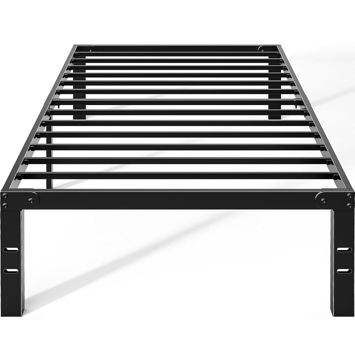 Black Metal Platform Bed Frame with Storage, Heavy Duty Slat Support