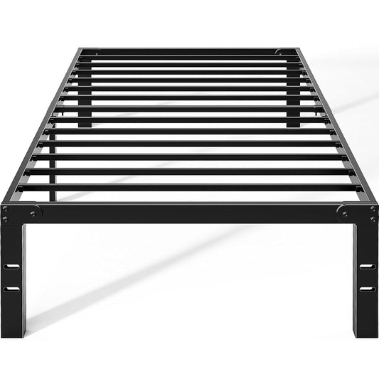 Black Metal Platform Bed Frame with Storage, Heavy Duty Slat Support