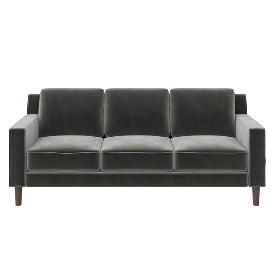 Brynn 3 Seater Upholstered Sofa, Living Room Furniture, Gray Velvet