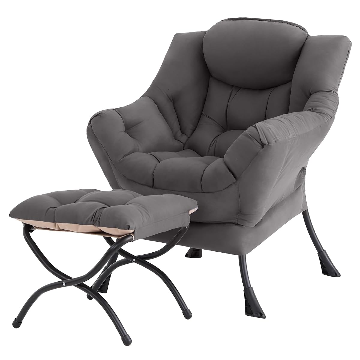 Lazy Chair with Ottoman, Comfy Reading Accent Chair, Dark Grey
