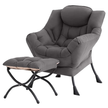 Lazy Chair with Ottoman, Comfy Reading Accent Chair, Dark Grey
