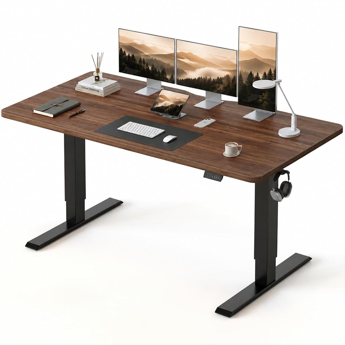 63x28 Large Electric Standing Desk, 28" Deep Desktop, Black Walnut