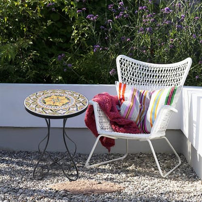 Outdoor Side Table Mosaic Patio Table Accent Tables Mosaic Tile Top Metal Frame Small End Tables Porch Beach Patio Garden Balcony Yellow
