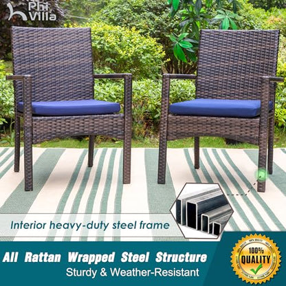 Patio Wicker Chair Set of 2, Outdoor Modern PE Rattan Armchair with Removable Cushions for Deck, Porch, Balcony