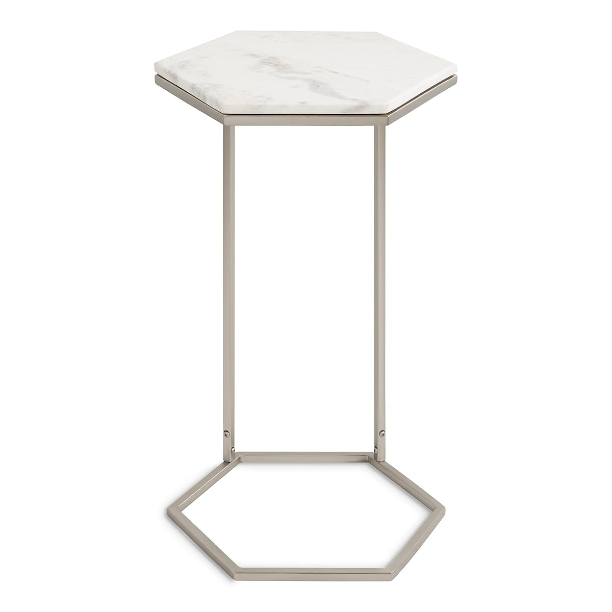 Trillion Modern C-Table; 16 x 14 x 28; Silver; Chic Marble Accent End Table with Geometric Hexagon Top