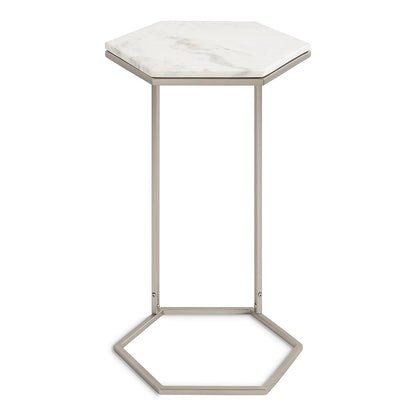 Trillion Modern C-Table; 16 x 14 x 28; Silver; Chic Marble Accent End Table with Geometric Hexagon Top