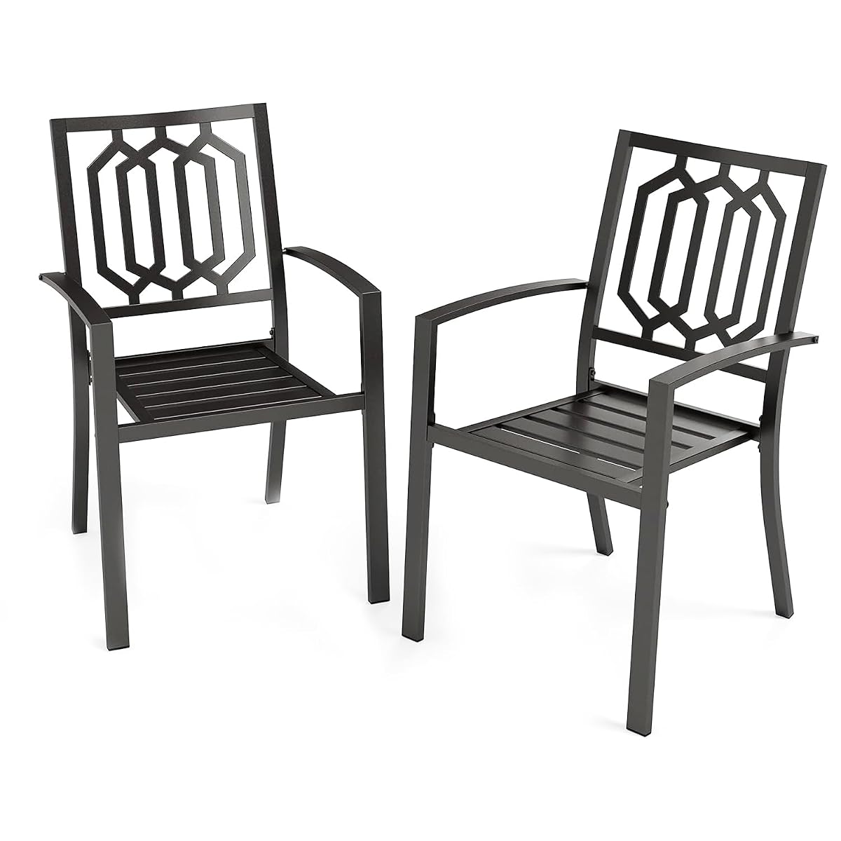 Patio Dining Chairs Set of 2, Stackable&Wrought Iron | Black Stackable Wrought Iron Outside Dining Chairs, All Weather Heavy-Duty Furniture for Patio, Deck, Porch, Backyard