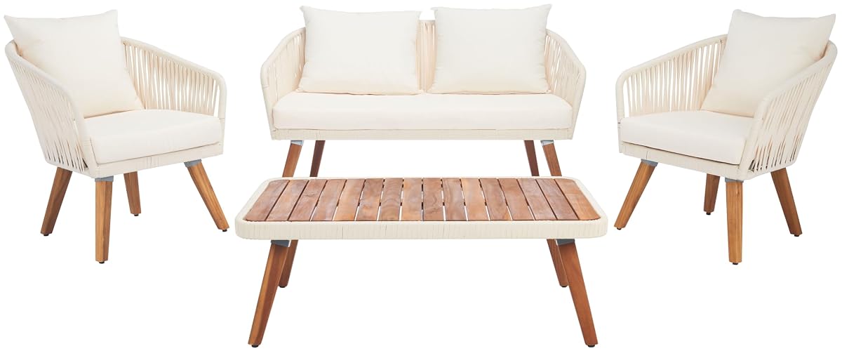 Solid Wood 4-Piece Patio Set in Beige