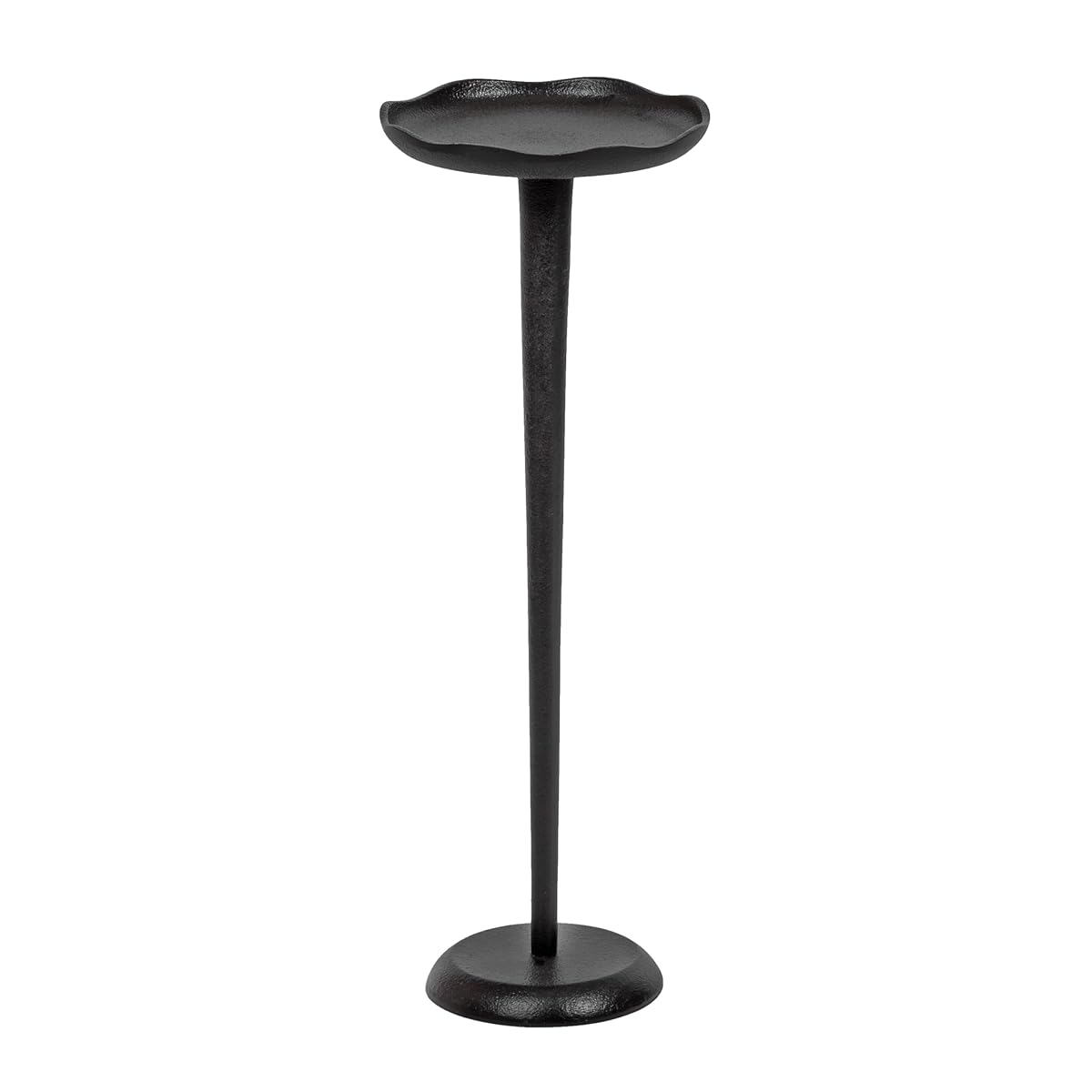Alessia Modern Decorative Metal Drink Table; 8 x 8 x 22; Black; Round Cast Aluminum Pedestal Plant Stand with Rough Texture and Deckled Edge