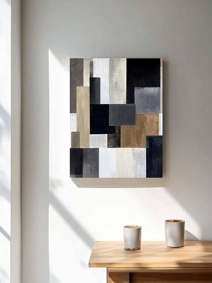 NuYeBiofx Abstract Black Beige Gray Color Block Canvas Wall Art Prints,48"x32" Framed Picture Artwork Modern Geometric Art Printed Canvas Oil Painting for Living Room Bedroom Office,Ready to Hang