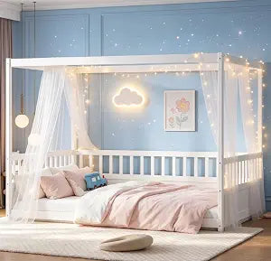 Full Canopy BedFrame, Wood Montessori House Floor Bed, view 2