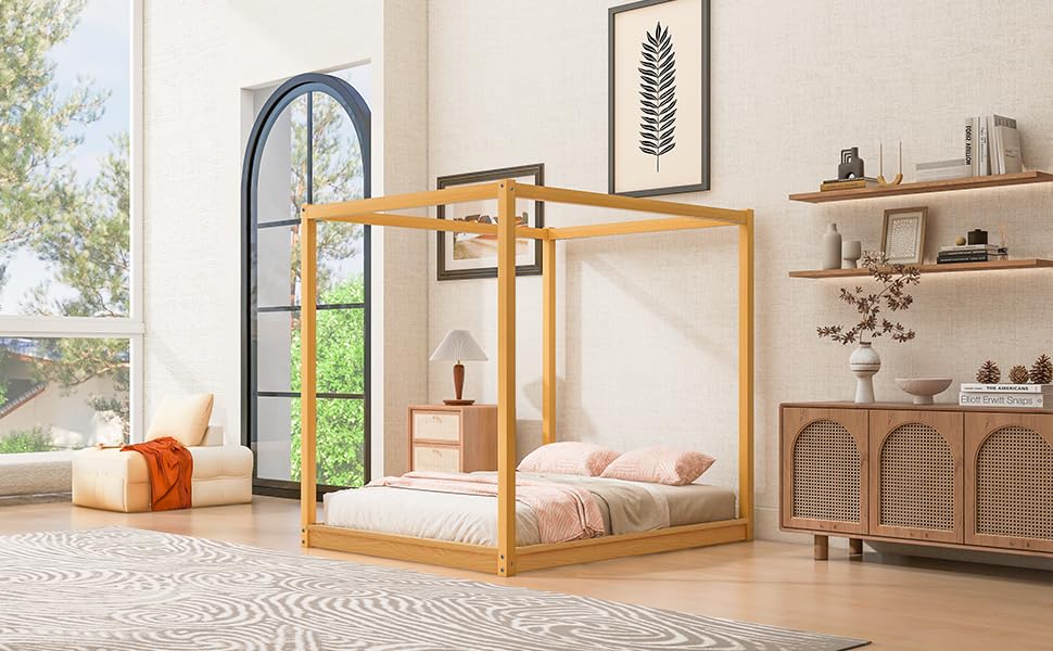 GDFStudio Queen Size Canopy Platform Bed with Support Legs, view 6