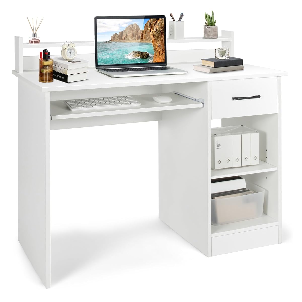 White Desk with Drawer & Keyboard Tray