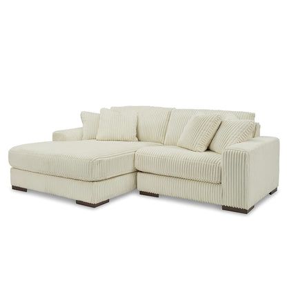 Signature Design by Ashley Lindyn Sectional, 2-Piece Couch with Chaise, Deep Seat L-Shape Sofa, Sag-Resistant Platform Foundation and Wide Cord Fabric Upholstery for Living Rooms, Ivory