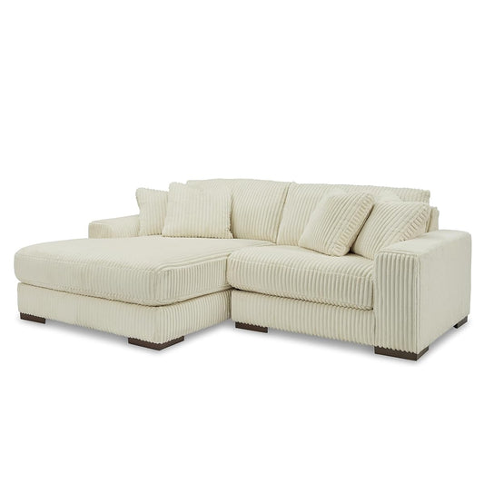 Signature Design by Ashley Lindyn Sectional, 2-Piece Couch with Chaise, Deep Seat L-Shape Sofa, Sag-Resistant Platform Foundation and Wide Cord Fabric Upholstery for Living Rooms, Ivory