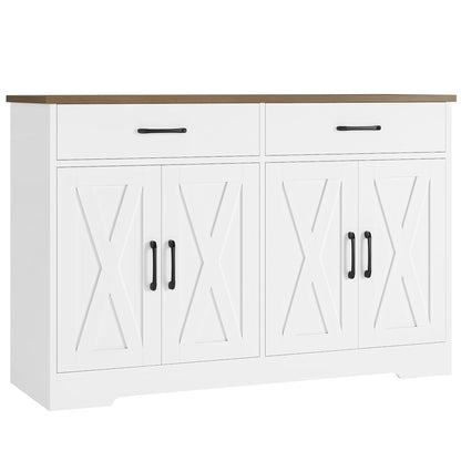 47" W Kitchen Sideboard Buffet Cabinet with Storage Drawers, White