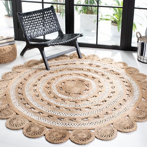 SAFAVIEH Natural Fiber Round Collection 8' Round Ivory NF160B Handmade Boho Charm Farmhouse Jute Area Rug