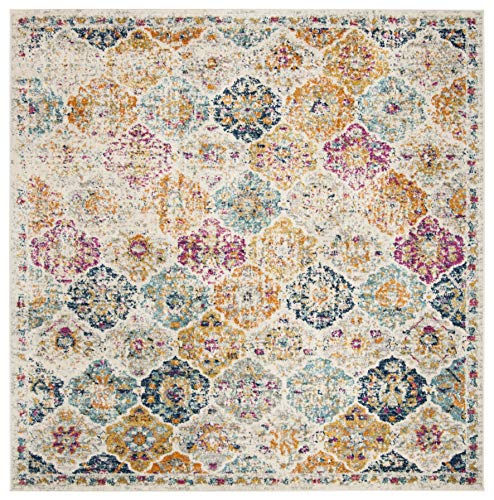 SAFAVIEH Madison Collection Area Rug - 6'7" Square, Cream & Multi, Boho Chic Distressed Design, Non-Shedding & Easy Care, Ideal for High Traffic Areas in Living Room, Bedroom (MAD611B)