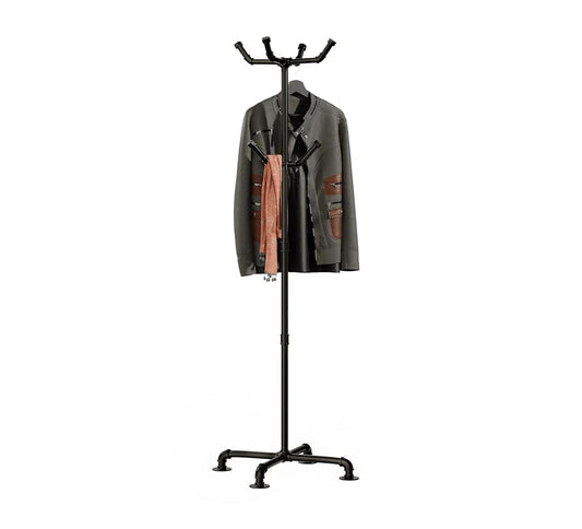 Industrial Coat Rack,Metal Pipe Coat Rack Stand Freestanding with 6 Hooks,Heavy Duty Coat Tree Sturdy Coat Racks for Entryway, Hallway, Bedroom (Black)