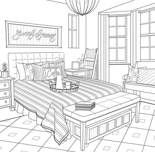Modern farmhouse interior design coloring book, view 4