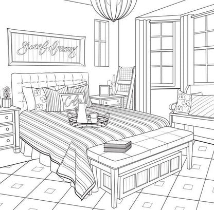 Modern farmhouse interior design coloring book, view 4