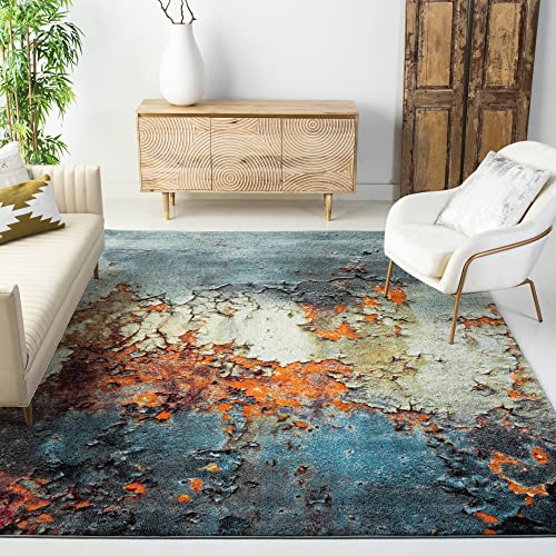 SAFAVIEH Glacier Collection Accent Rug - 4' x 6', Blue & Multi, Modern Abstract Design, Non-Shedding & Easy Care, Ideal for High Traffic Areas in Entryway, Living Room, Bedroom (GLA125B)