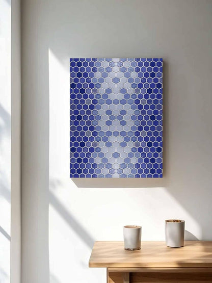 NuYeBiofx Abstract Purple Hexagon Lattice Canvas Wall Art Prints,48"x32" Framed Picture Artwork Geometric Honeycomb Grid Printed Canvas Oil Painting for Living Room Bedroom Office,Ready to Hang