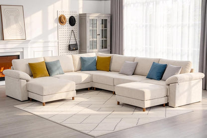 Oversized L Shaped Sectional Couch for Living Room, Extra Large Deep Seat Modular Sectional Sofa with Washable Covers, Modern Cloud Couch for Apartment, Bedroom (Beige, U Shape 8 Seat)