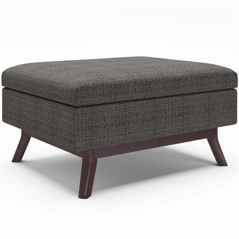 34 in Upholstered Coffee Table Ottoman, Ebony Finish, Solid Wood Frame with Storage Compartment, Mid Century Design, Multi-Functional Accent Furniture for Living Room or Family Room