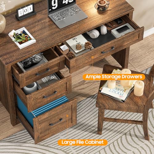 Executive Desk with 3 Storage Drawers, Red Brown, view 6