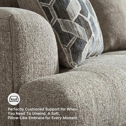 Signature Design by Ashley Stonemeade Sofa Couch, No Assembly Required Standard 3 Seater, Taupe Chenille with Reversible Cushions, Casual Living Room Seating, 92 Inch