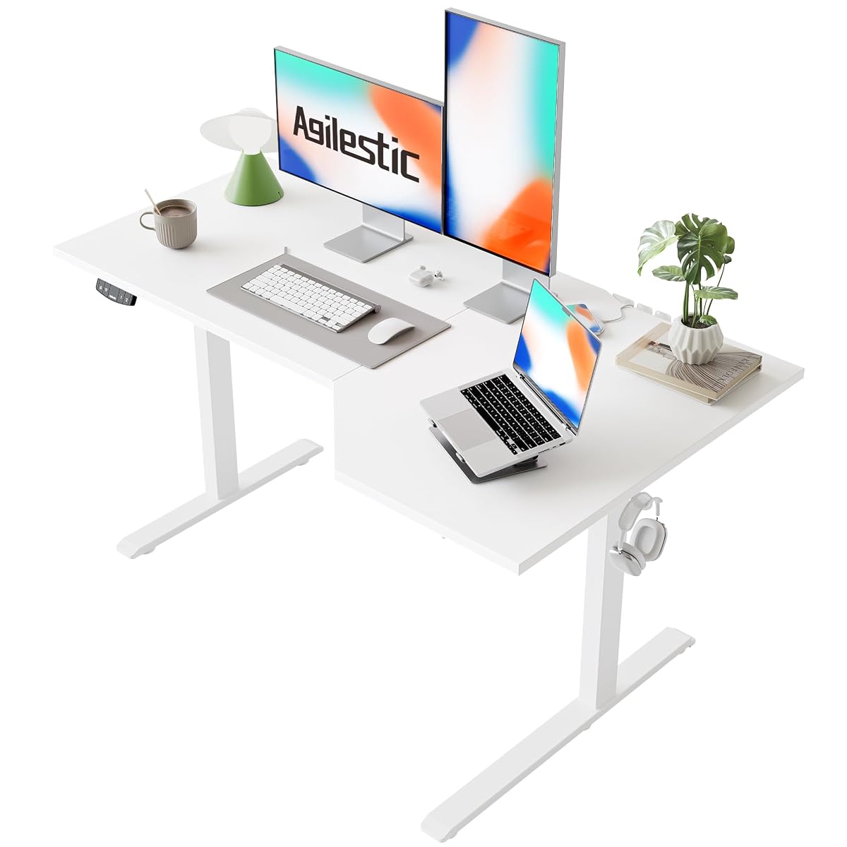 55 x 32 Inch Corner L Shaped Electric Standing Desk, White