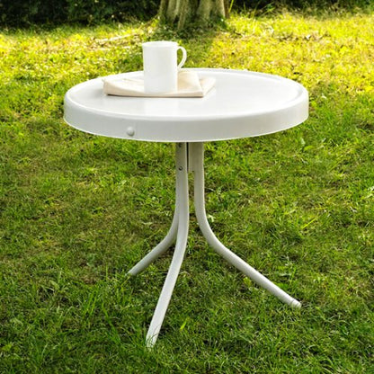 Griffith Weather Resistant Retro Metal Outdoor Side Table for Patio, Deck, Porch, Alabaster White