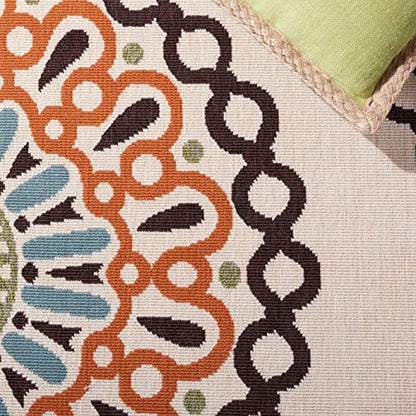 SAFAVIEH Washable Rug Outdoor Veranda Collection - 4' x 5'7", Cream & Terracotta, Non-Shedding & Easy to Clean, Ideal for Patio, Backyard, Mudroom (VER092-0715)