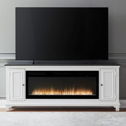 Liberty Furniture Allyson Park Heated LED Fireplace TV Console for Living Rooms 80 Inch - Wirebrushed White with Charcoal Tops