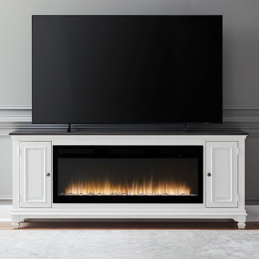 Liberty Furniture Allyson Park Heated LED Fireplace TV Console for Living Rooms 80 Inch - Wirebrushed White with Charcoal Tops