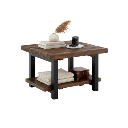 Pomona 27-Inch Square Solid Wood Coffee Table with Metal Legs – Modern Farmhouse Rustic Small Space Table by (Rustic Brown)
