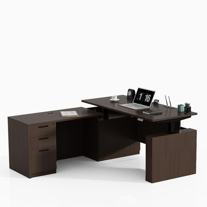 66.93" L Shaped Executive Standing Desk with Lockable Cabinet