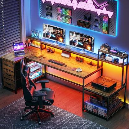 EnHomee71 L Shaped Computer Desk with Drawers,Printer Shelf for Home Office, view 4